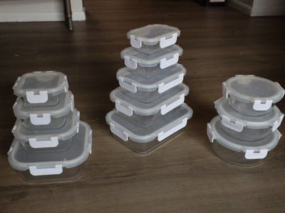 Glass Food Storage Containers with Lids - 24 Piece Set, Stackable, Microwave & Oven Safe