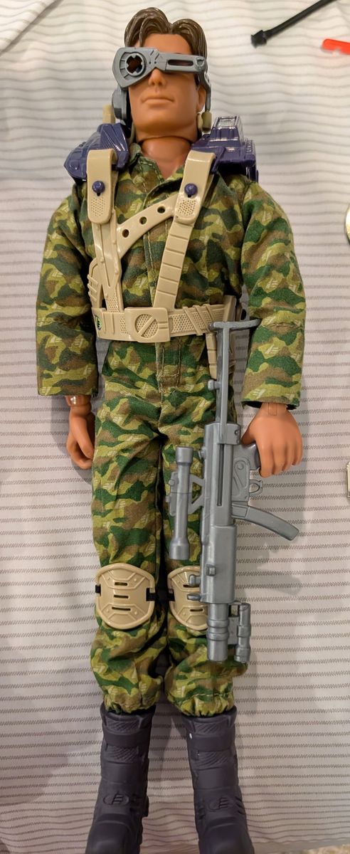Vintage Max Steel Figure, Camouflage Uniform, Tactical Gear, Rifle, 12-inch