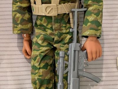 Vintage Max Steel Figure, Camouflage Uniform, Tactical Gear, Rifle, 12-inch