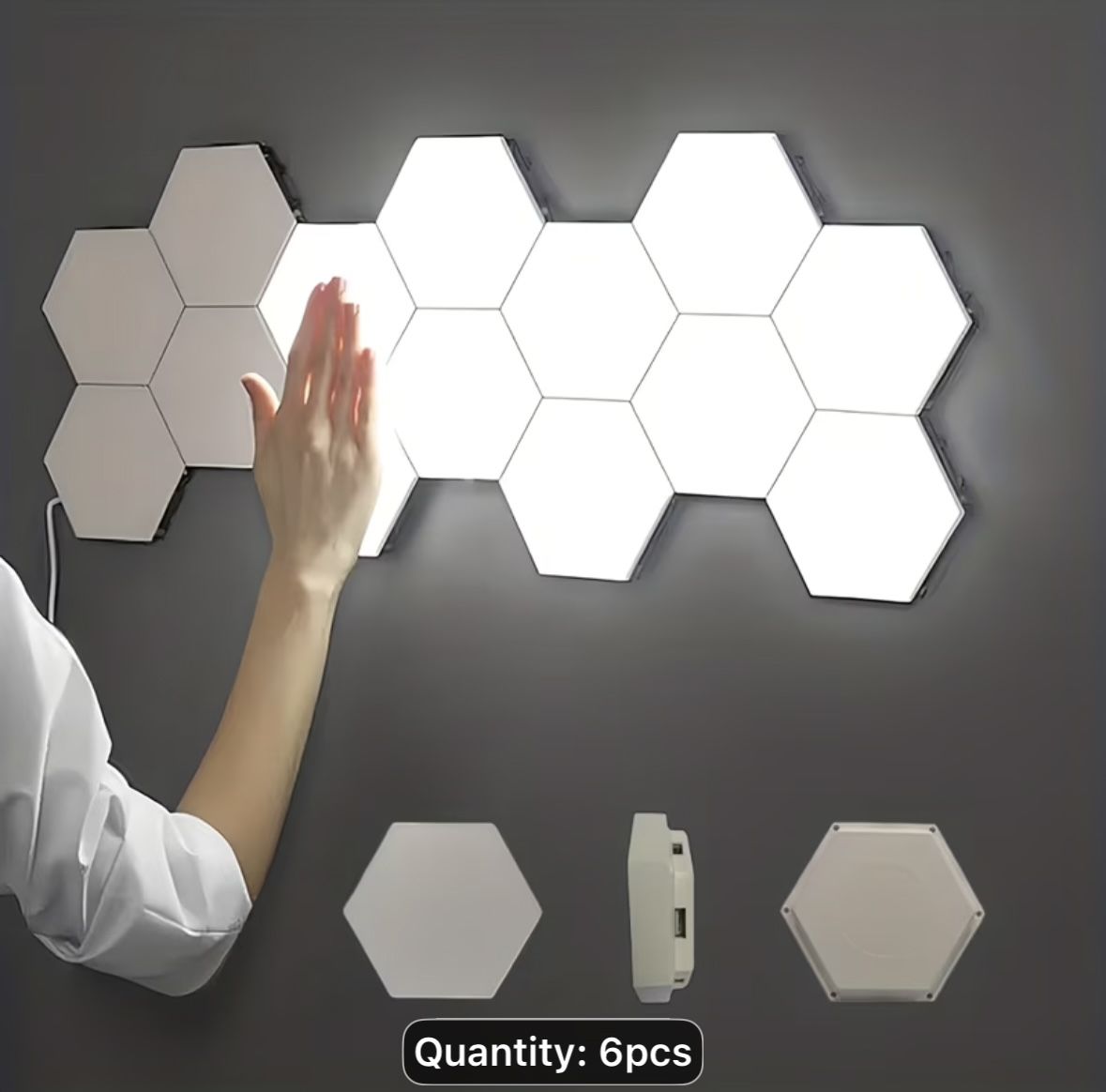 Hexagon LED Modular Touch Light Panels - Set of 6