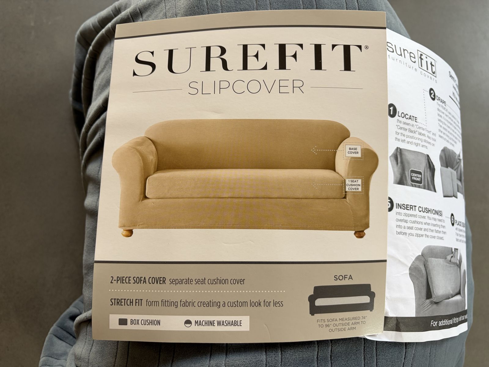 NEW: SureFit Stretch Pinstripe 2-Piece Sofa Slipcover (French Blue)