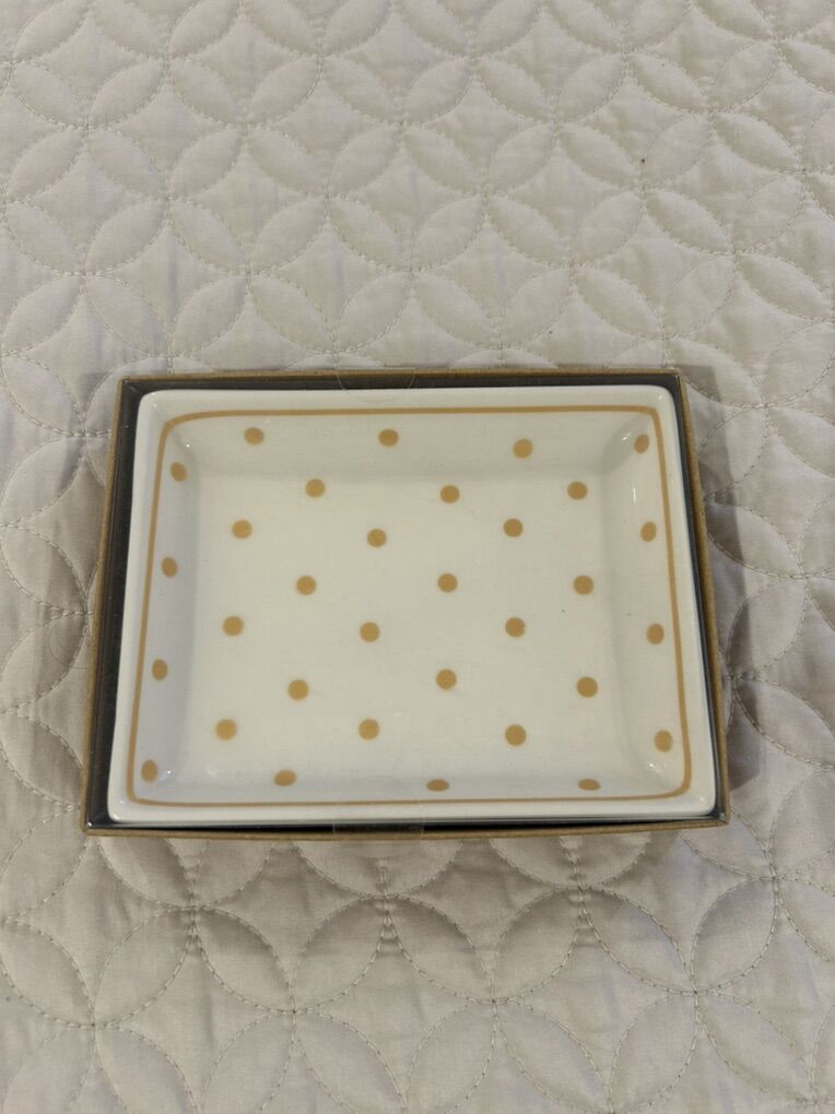 New J.Crew Gold Polka Dot Ceramic Trinket Dish