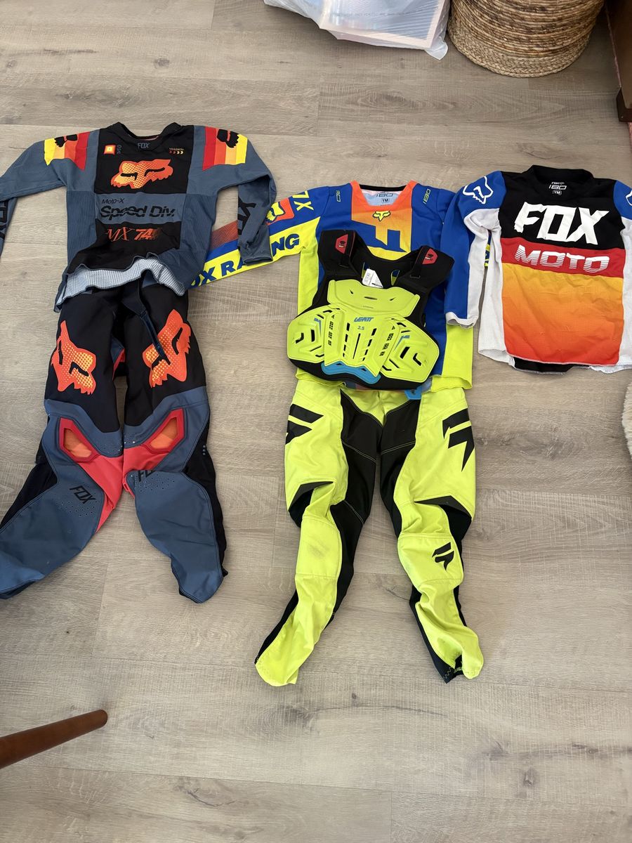 Fox Racing Youth Motocross Gear Bundle - Multiple Jerseys, Pants & Leatt Chest Protector