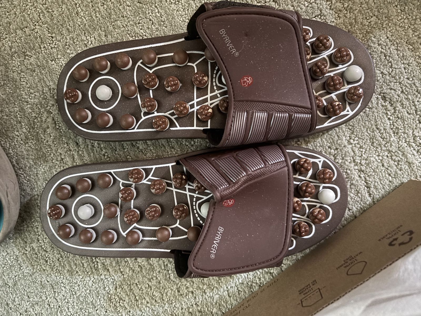BYRIVER Acupressure Foot Massage Sandals Reflexology Slippers for Men & Women Brown