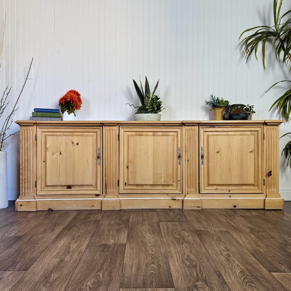 Vintage 84" Vintage European Farmhouse Pine Sideboard / Media Console