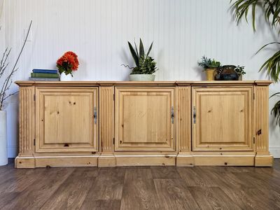 Vintage 84" Vintage European Farmhouse Pine Sideboard / Media Console