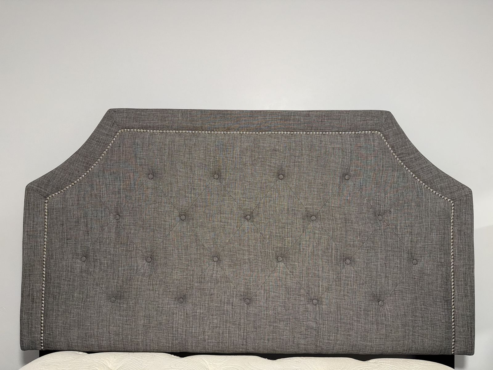Tufted Fabric Headboard Queen Size with Nailhead Trim - Dark Gray/Charcoal - Excellent Condition