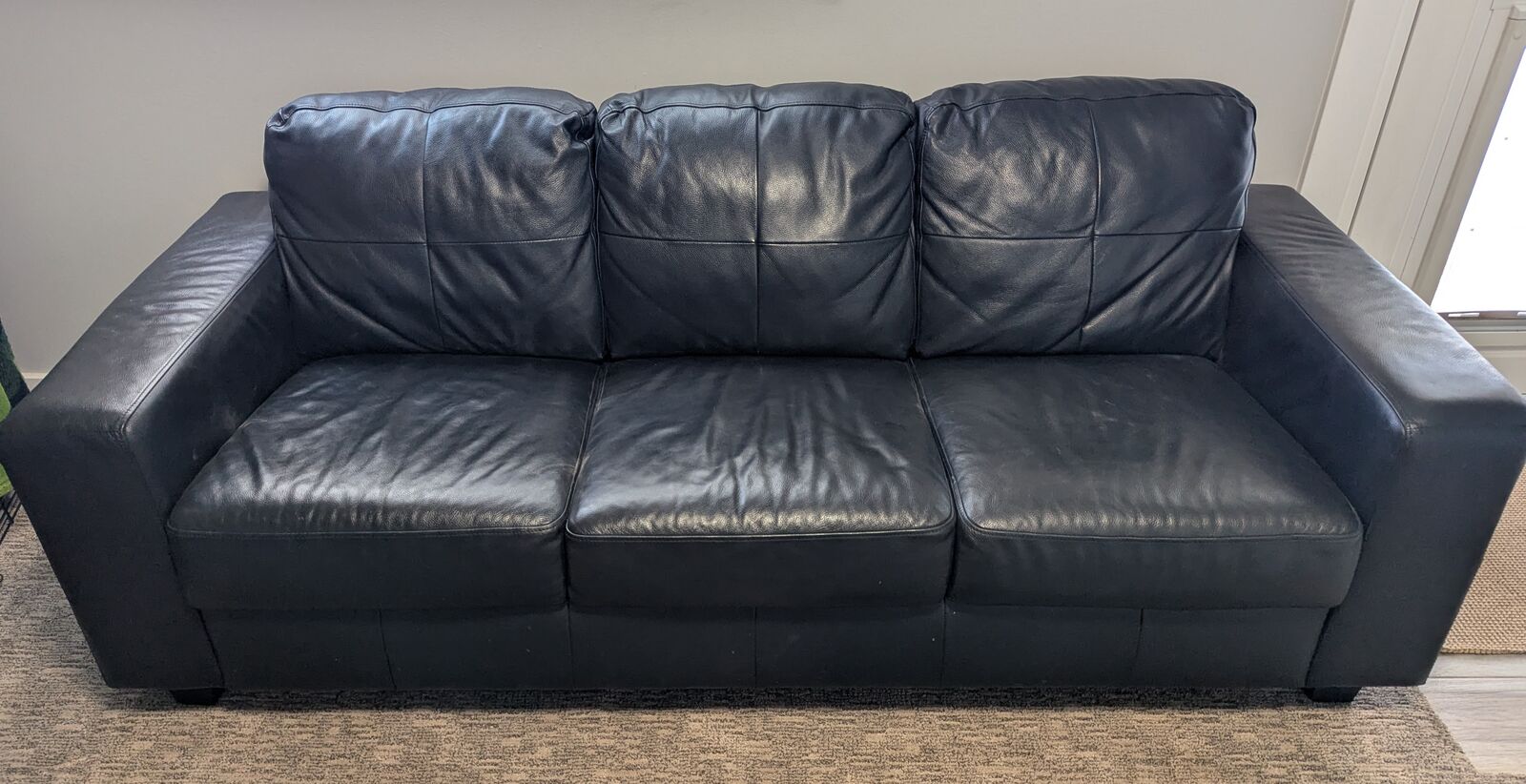 IKEA Skogaby Black Leather 3-Seat Sofa - Excellent Condition
