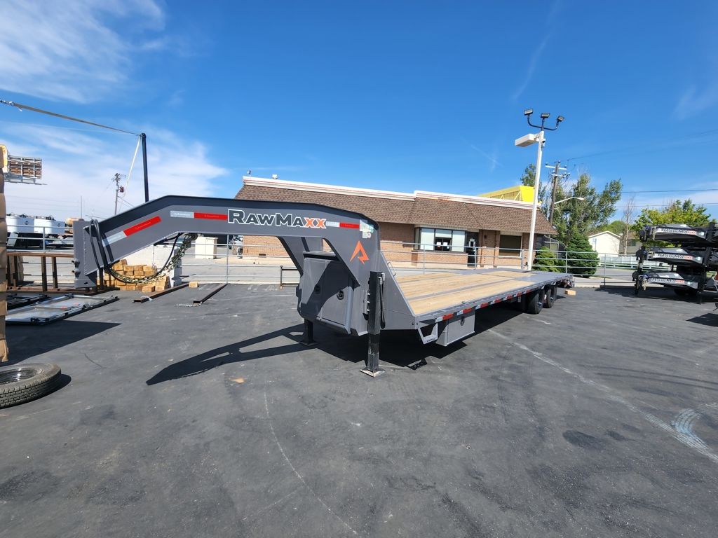 2026 RawMaxx 32' FDXD Gooseneck 24K with Duals and Hydraulic Jack Equipment Flatbed Trailer