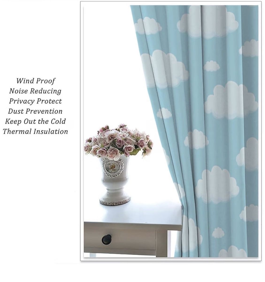 Blue Sky White Clouds Thermal Insulation Window Curtains 2-Panel Set