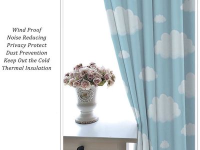Blue Sky White Clouds Thermal Insulation Window Curtains 2-Panel Set
