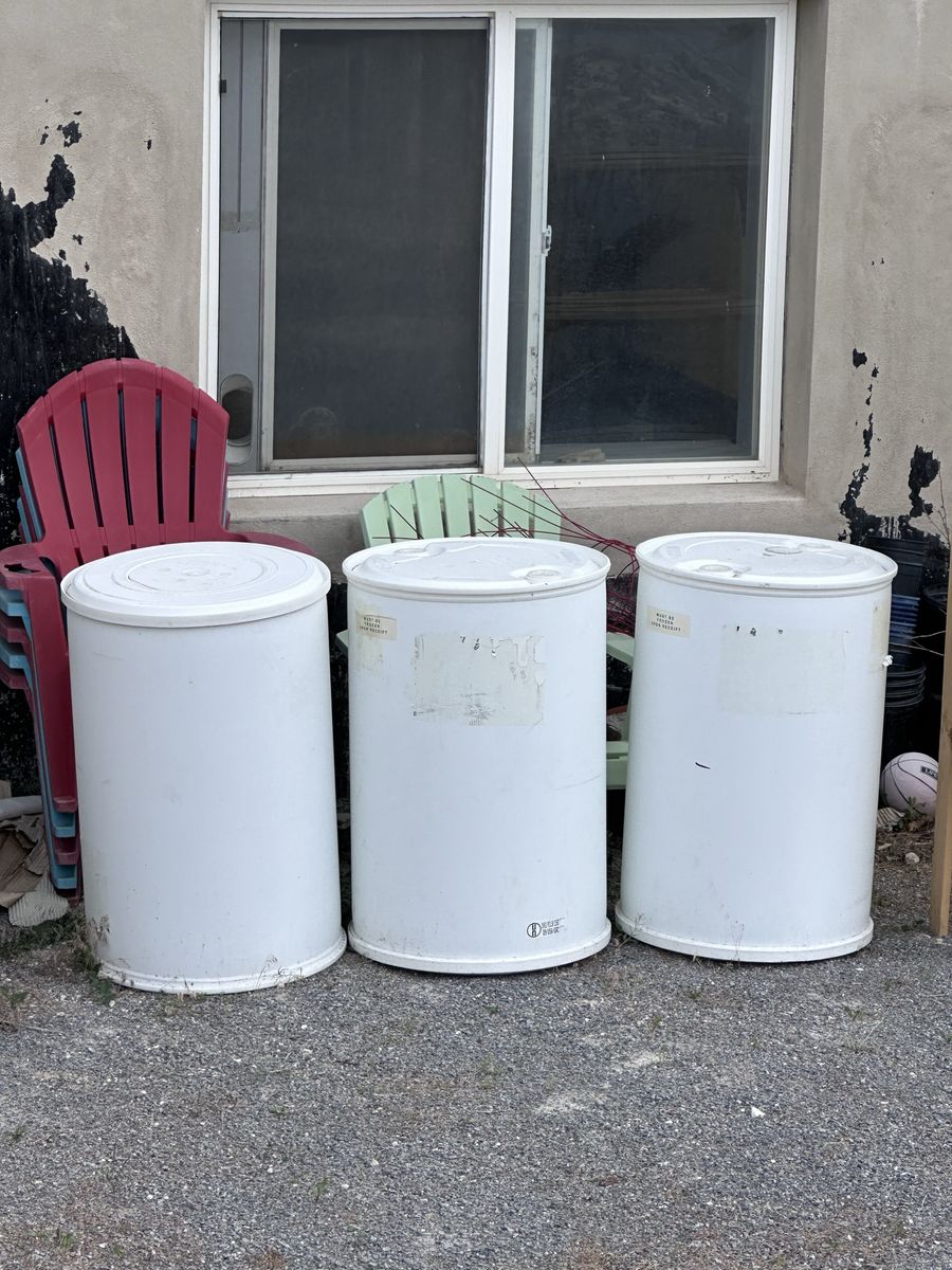 4 White Plastic Water Storage Barrel Drum - Durable & Versatile Container
