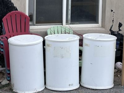 4 White Plastic Water Storage Barrel Drum - Durable & Versatile Container