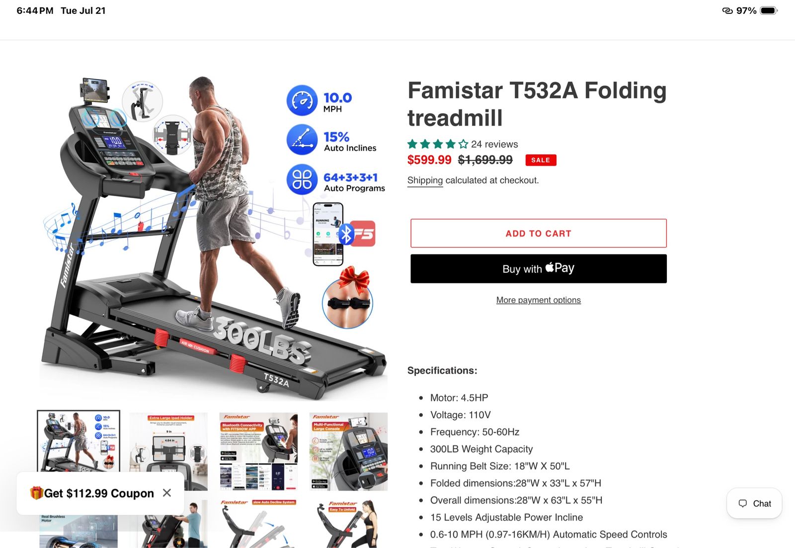 Famistar T532A Folding Treadmill | Auto Incline | 4.5 HP | 