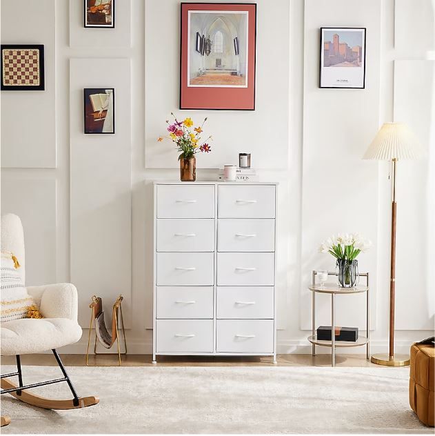 NEW! 10 Drawer Fabric Tall Dresser Tower, Closet Storage – White