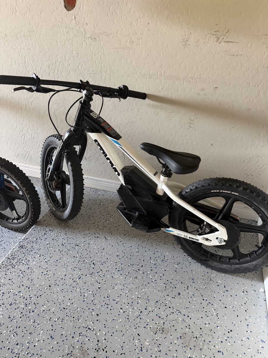 Stacyc 18” bike + batteries and charger