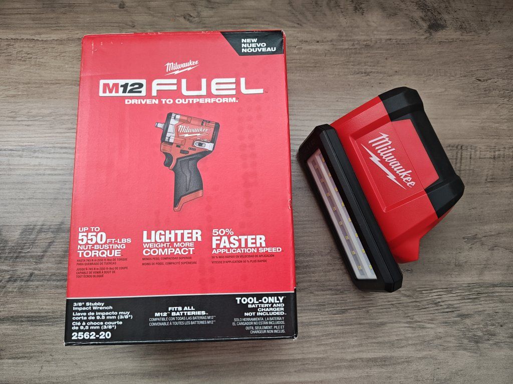 Milwaukee M12 Fuel 3/8 stubby impact and Rover Service Light