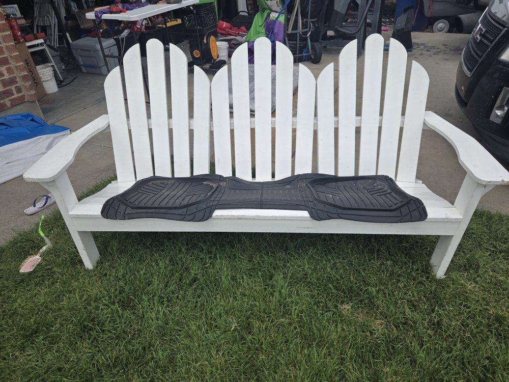 White Wooden Adirondack Bench & Chair Set - Outdoor Patio Furniture