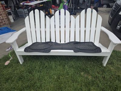 White Wooden Adirondack Bench & Chair Set - Outdoor Patio Furniture