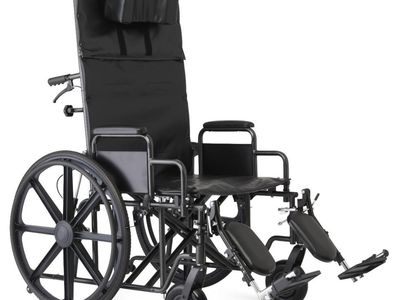 Recliner Wheelchair Elevated Padded Leg Rest Head Support Anti tip Folds Up New