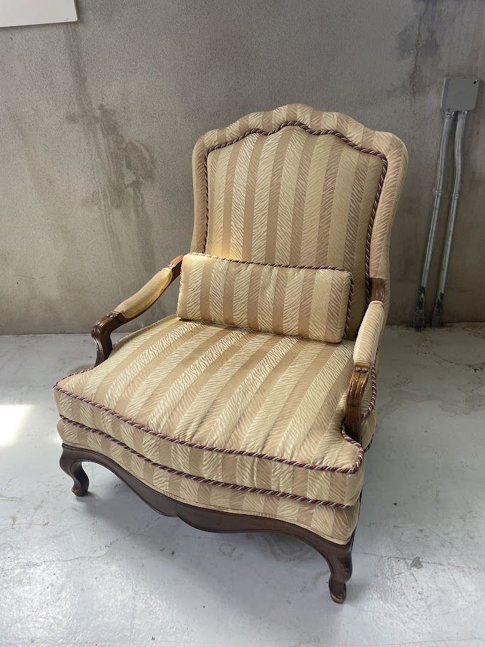 Vintage French Provincial Style Upholstered Armchair with Lumbar Pillow