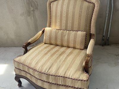 Vintage French Provincial Style Upholstered Armchair with Lumbar Pillow