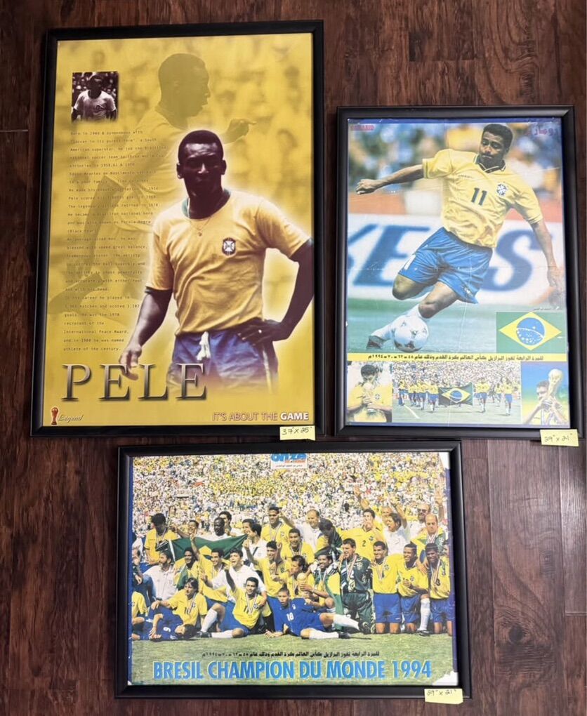 Vintage soccer posters of legend Pele.