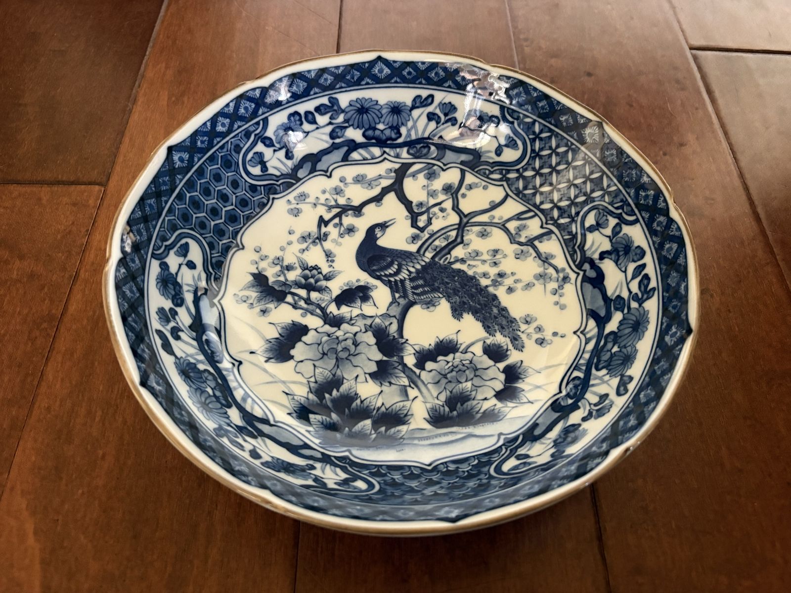 Japanese Blue & White Porcelain Peacock Bowl