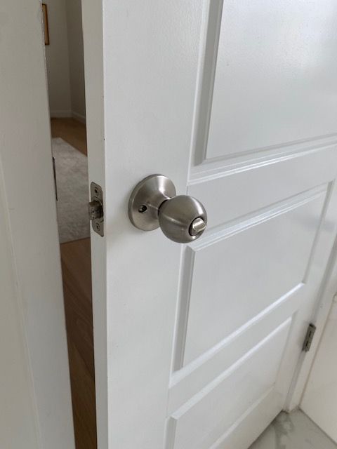 Brushed Chrome Door Knobs with Hinges