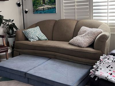 Curved Fabric Sofa Couch - Taupe / Olive Grey Three Seater