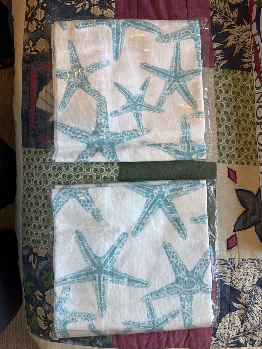 (New in package) TWO: Coastal Blue Sea Friends Lined Shaped Valance Curtain, 53" W x 17"
