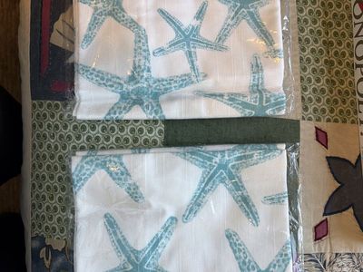 (New in package) TWO: Coastal Blue Sea Friends Lined Shaped Valance Curtain, 53" W x 17"