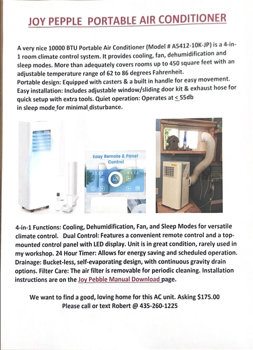 Joy Pepple 10000 BTU Portable Air Conditioner A5412-10K-JP 4-in-1