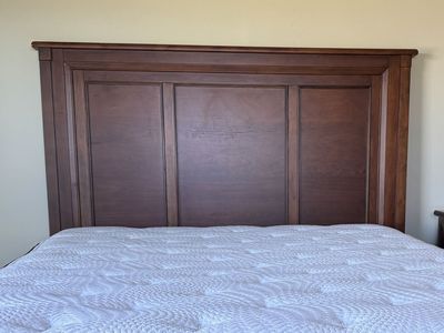 Wooden Queen Size Headboard - Traditional Dark Wood Frame with bedframe