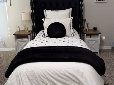 Twin velvet upholstered bed