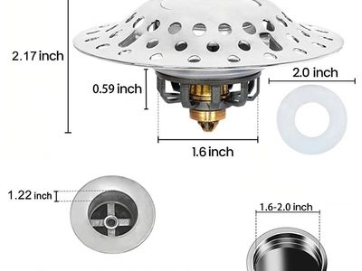 Universal Kitchen Sink Drain Strainer, Stainless Steel Basket Filter with Stopper, 1.6-2.0 inch