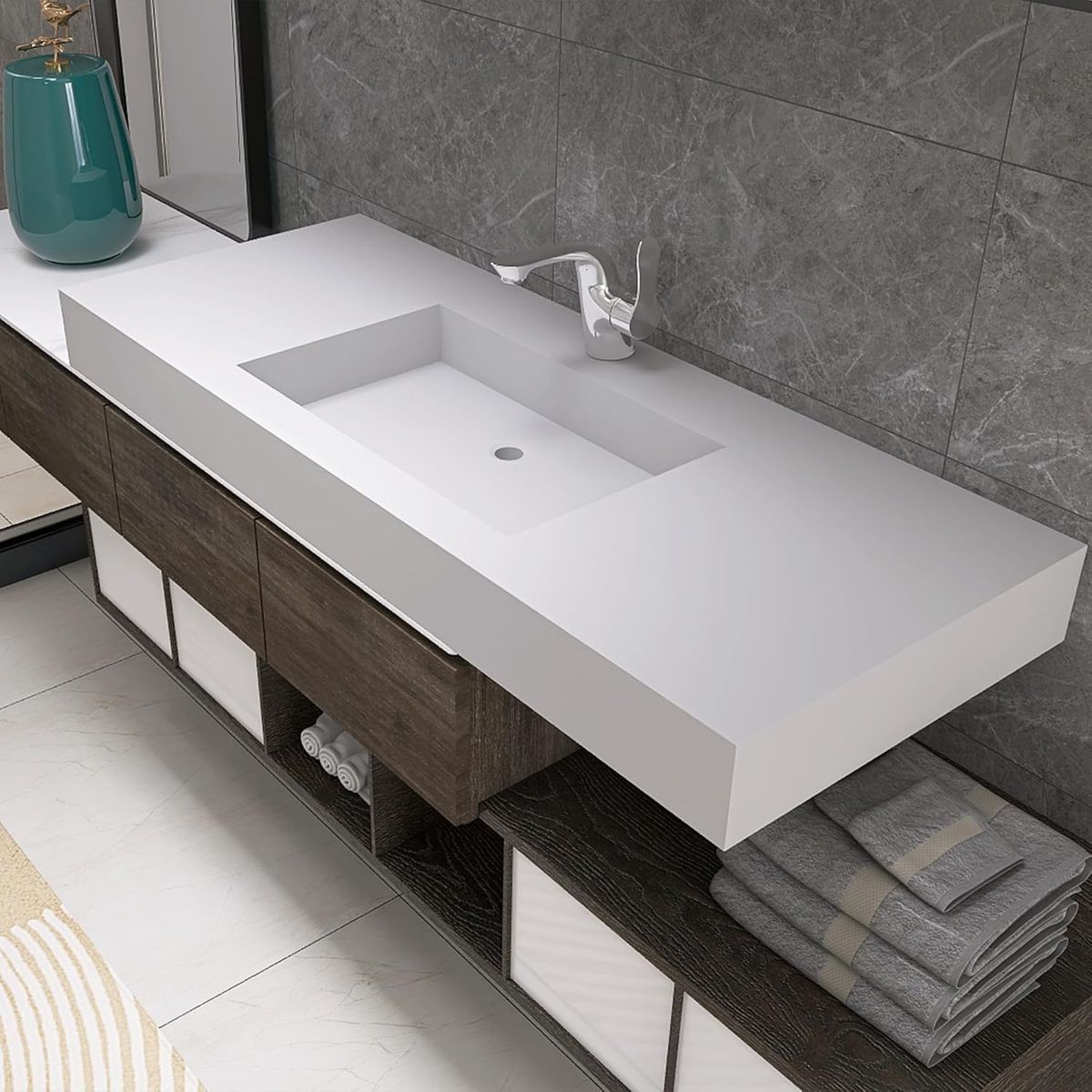 47" Wall Mount Matte White Vessel Sink