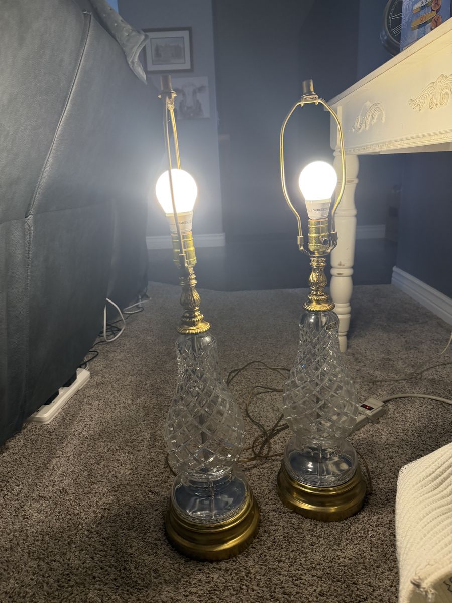 Vintage crystal and brass lamps