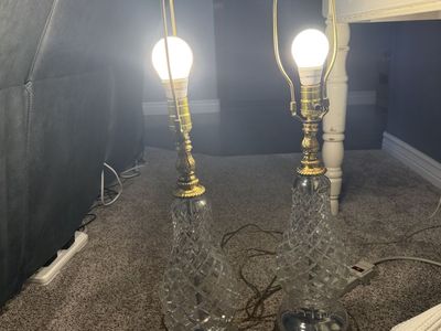 Vintage crystal and brass lamps