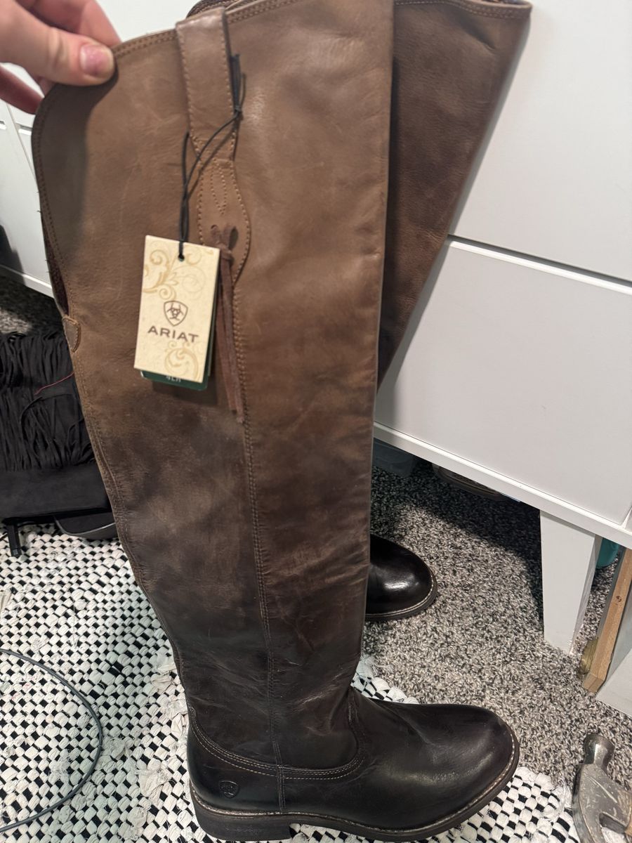 Ariat Farrah Over The Knee Western Boots Brown Leather Tall Riding Side Zip
