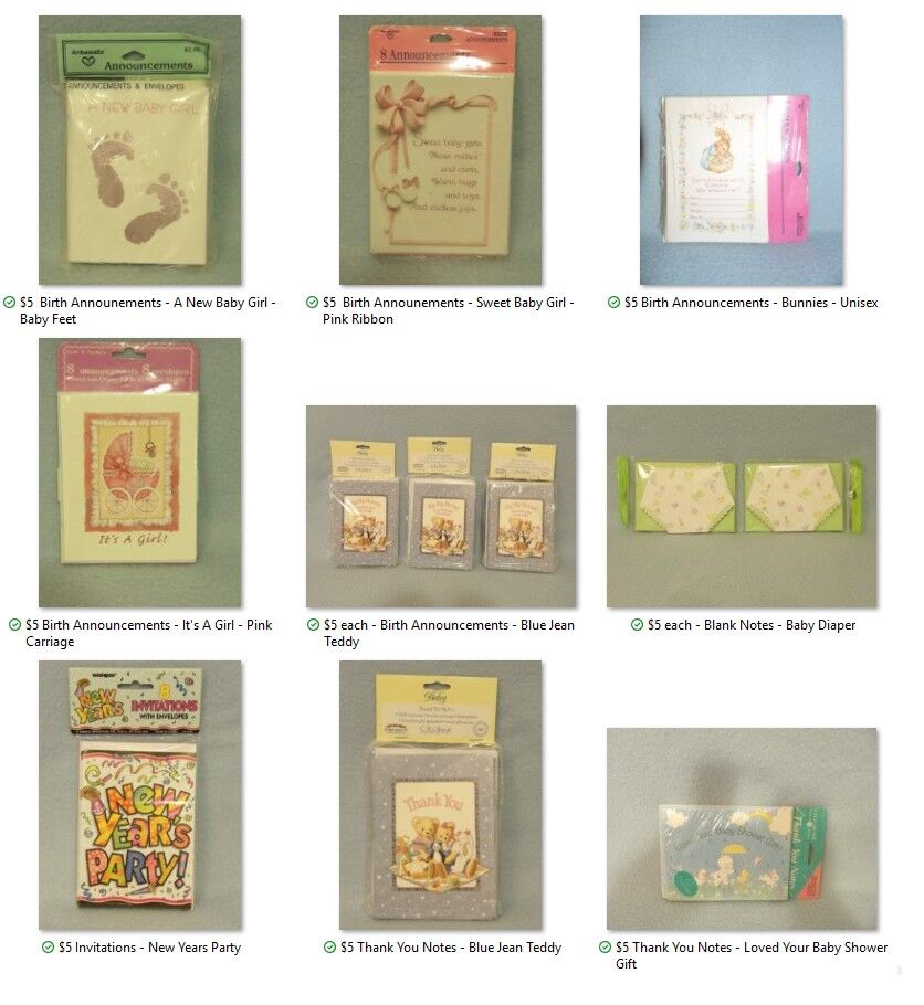 New Baby/Infant Birth Announcements ~ Baby Shower/Baby Gift Thank You Notes ~ New Years Eve Party Invitations