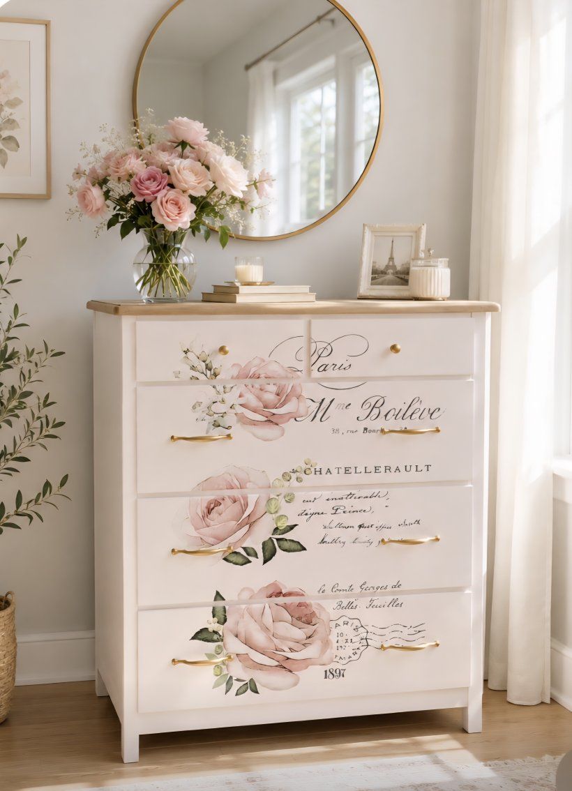 Cute Soft Pink Floral Dresser