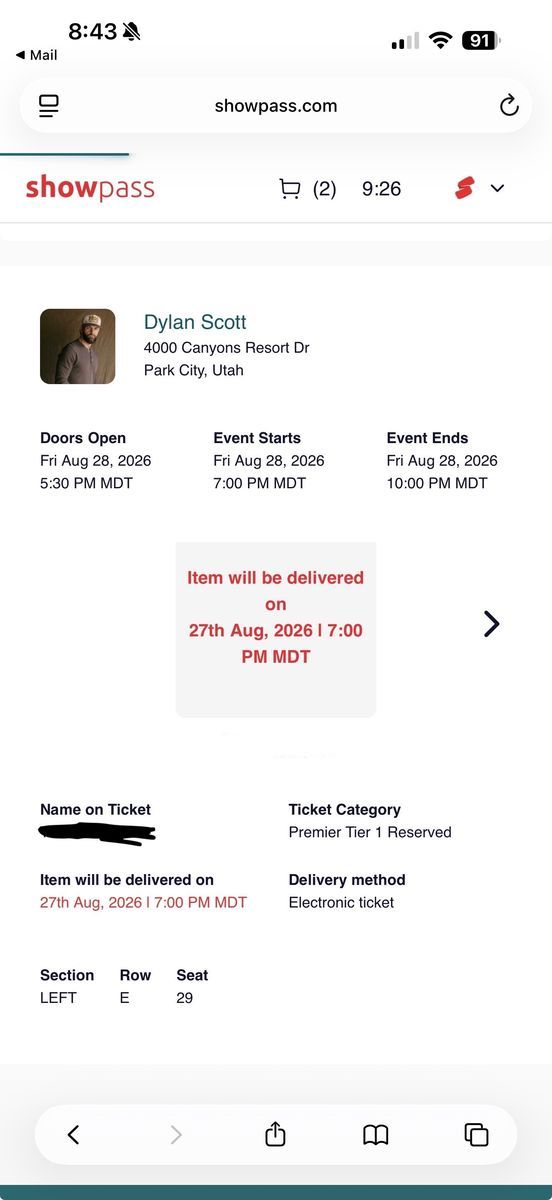 Dylan Scott at Canyons Resort, Park City Utah Concert August 28th 
