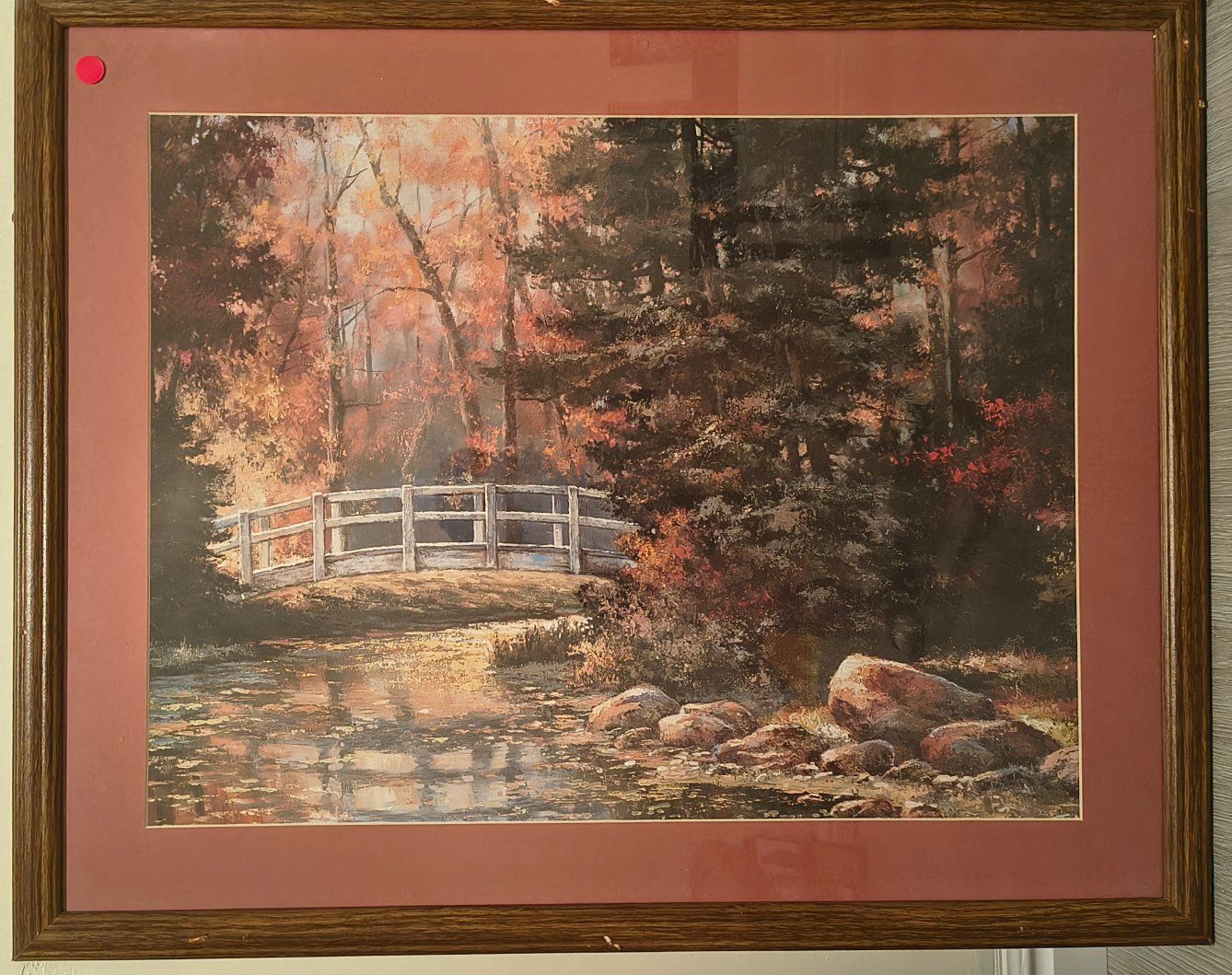 Framed Landscape Wall Art Print Autumn Bridge Scene