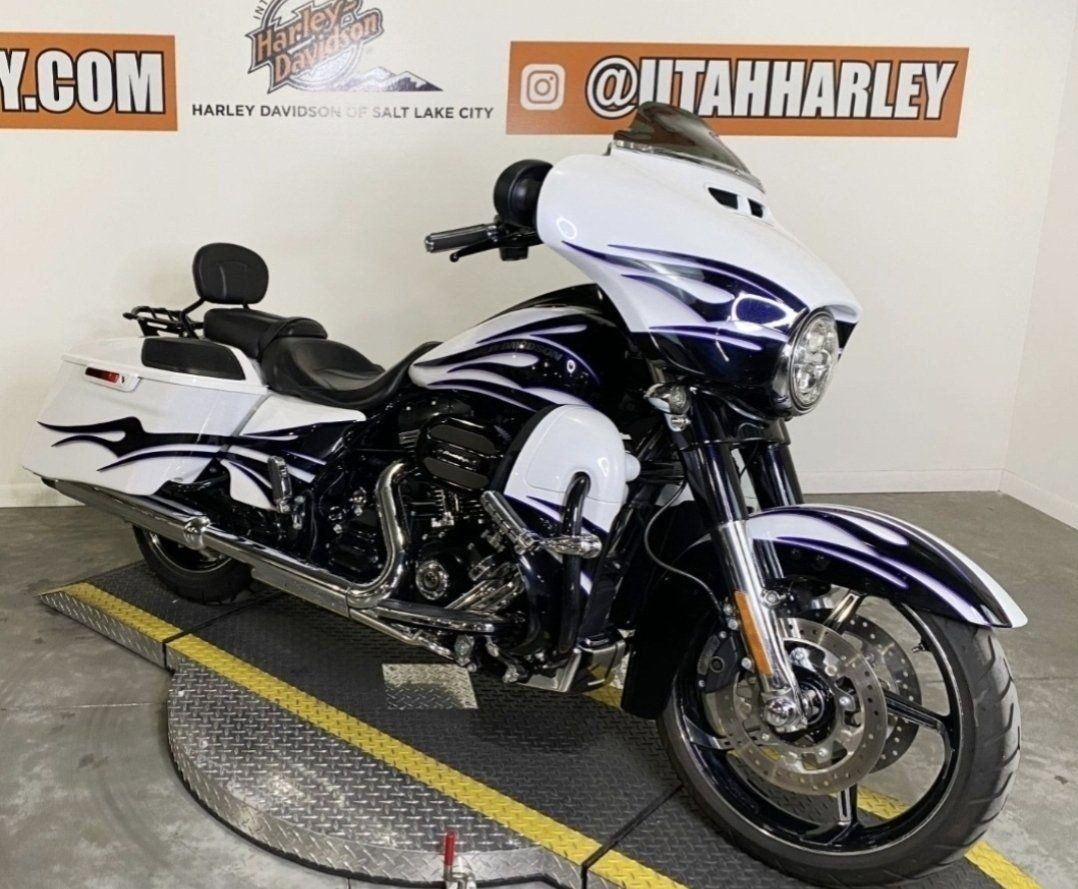 Harley-Davidson CVO Street Glide Touring Motorcycle - White with Black licorice Flames.