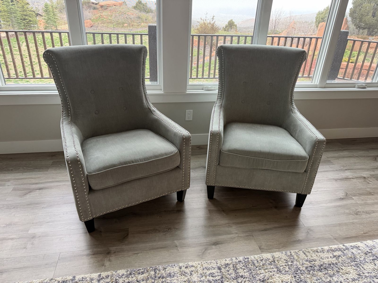 2 Velvet Gray Wingback Accent Chairs
