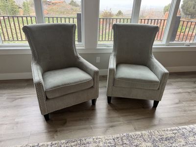 2 Velvet Gray Wingback Accent Chairs