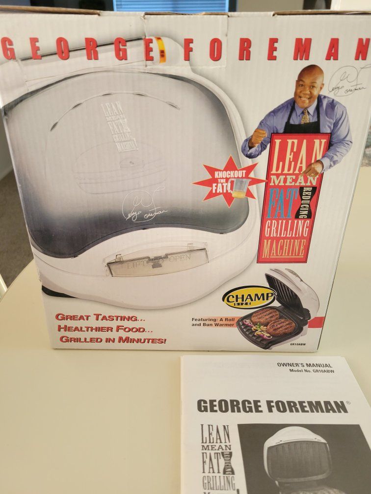 George Foreman GR10ABW Lean Mean Fat-Reducing Grilling Machine with Roll & Bun Warmer, White