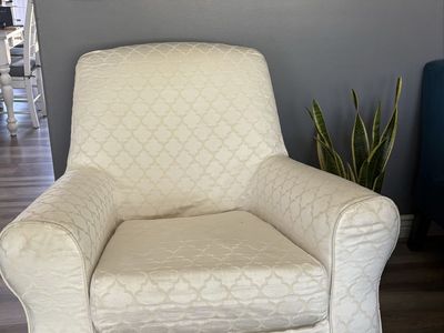 Light Cream Patterned Upholstered Armchair - Comfortable Seating Solution