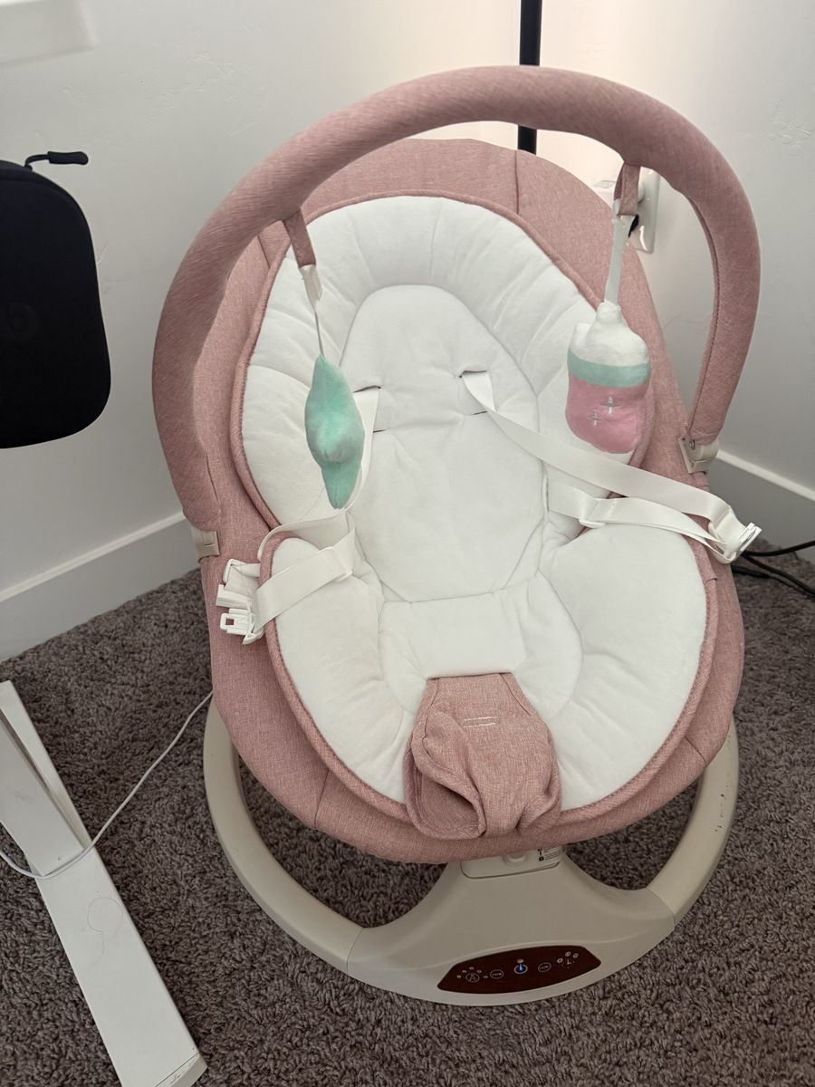 Pink Infant Swing w/ Safety Lock, 5-Speed, Bluetooth Music & Timer
